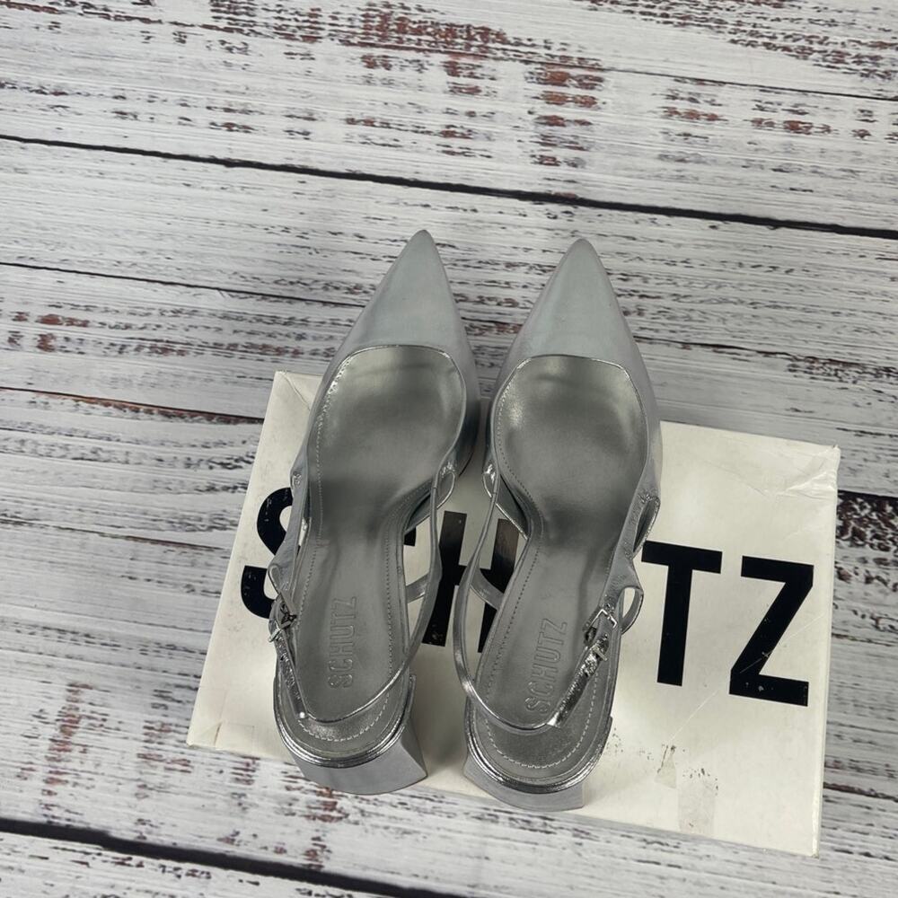 Schutz Women's Size 10 Metallic Nappa Blanche Mid Heels - Picture 5 of 10